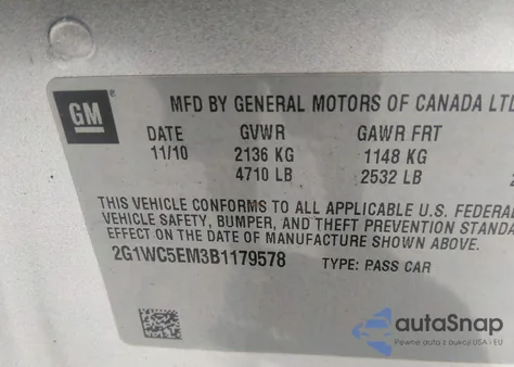 2011 Chevrolet Impala Ltz из США, поврежденный, VIN 2G1WC5EM3B1179578